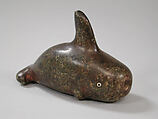 Whale, Steatite, red cinnabar, shell, Chumash
